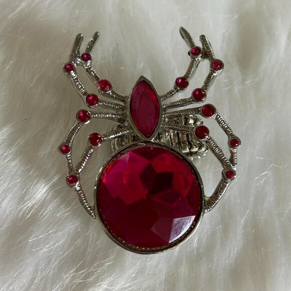 Hot Pink and Silver Stretchy Statement Ring - Picture 3 of 4